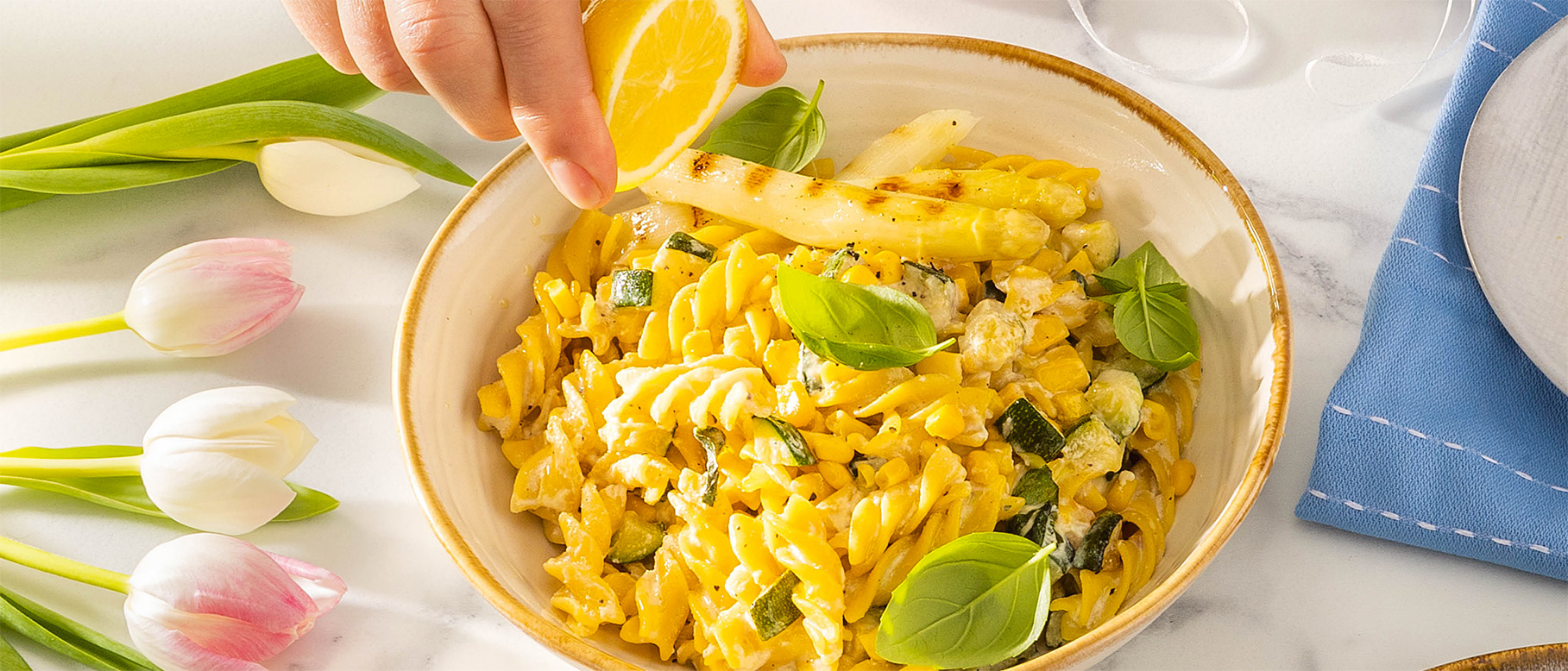 Pâtes de printemps à la ricotta, aux asperges grillées et au citron